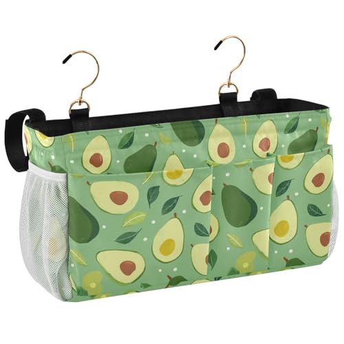 Bedside Caddy Hanging Bunk Bed Caddy Bed Organizer Hanging Pocket with 2 Hooks Bedside Storage Organizer Pocket Bag Holder Green Avocado and Leaf - color: Green Avocado and Leaf