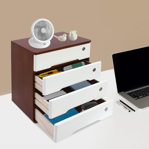 4-Tier Desk Organizer with Lockable Drawers, 8 Keys, Wooden Desktop Storage Box, Categorized Storage Desktop File Cabinet(Walnut) - color: Walnut-4 Tiers