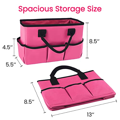 Desktop Tote and Organizer, Teacher Helper Caddy Bag for Arts, Books, Stationery, Office Desk Organization, Make-up Storage with Handles for Travel, Pink - color: Pink