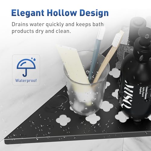 lives Shower Corner Shelf 10" Slot Design Corner Shelves for Inside Shower, 304 Stainless Steel Recessed Bathroom Shelves for Tiled Wall, Black 2 Pack (Floral) - color: Black-floral Pattern, size: Triangle-2pcs