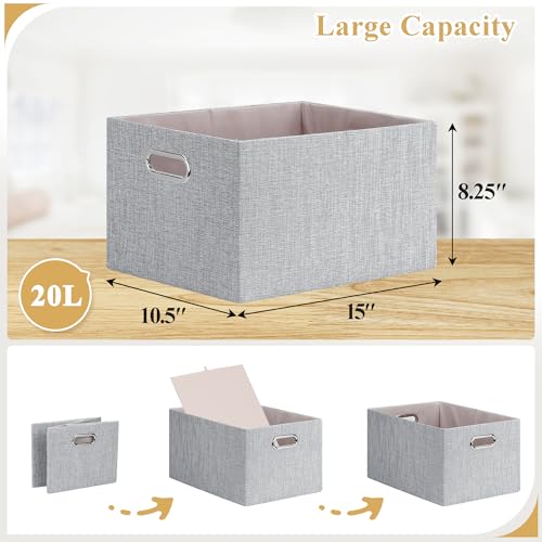 Posprica Closet Organizers and Storage, 4 Pack Large Linen Storage Bins, Decorative Shelf Storage Baskets for Organizing, Foldable Fabric Storage Box for Clothes, Toy, 15x10.5x8.25 Inch(Grey) - color: Grey, size: 15Lx10.5Wx8.25H