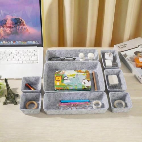 Desk Drawer Organizer Bins, 8pcs Felt Shallow Bathroom Storage Trays, Office Accessories & Workspace Organizers Jewelry & Makeup Boxes Containers(Grey) - color: Grey
