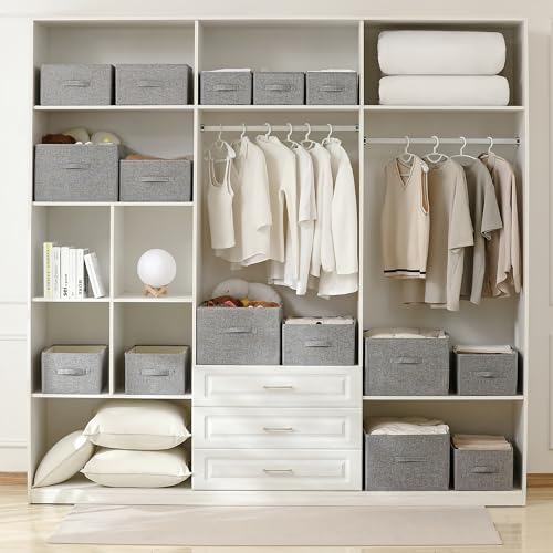 Linen Folding Storage Bins, 3 Pack Large Storage Baskets, Washable, Clothing Storage Bins with Handle, Closet Organizer for Storage Sweater,Sheets(dark grey, 18½"x13½"x8½") - color: dark grey, size: 18½"x13½"x8½"