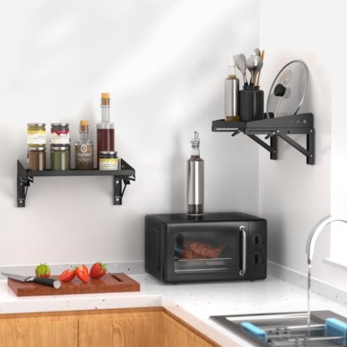 ULIBERMAGNET Garage Folding Storage Rack Shelves,200LB Metal Wall Mounted Adjustable Rail Shelf for Garage,Power Tools,Toolbox,Storage Shelves with Lip for Workshop Kitchen Office (2 Pack) - style: 200LB Folding Storage Rack Shelves
