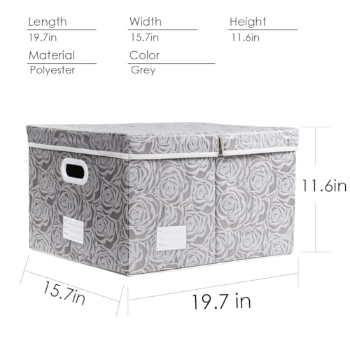PRANDOM Extra Large Collapsible Storage Boxes with Lids Fabric Decorative Storage Bins Cubes Organizer Baskets with Cover Handles Divider for Bedroom Closet Living Room 19.7x15.7x11.6 Inch 3 Pack - color: Gray, size: X Large(3-Pack)