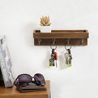 MyGift 10 Inch Floating Wall Shelf with Hooks, Dark Brown Wood Entryway Storage Shelf with 4 Metal Key Hooks - color: Dark Brown