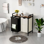 Huhote Double Compartment Laundry Basket, Laundry Sorter with Top Shelf, 2 Removable Washable Bags, Side Pockets, Black & White - color: 2 bags-White&Black