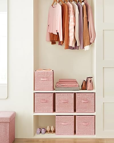 SONGMICS Storage Cubes, 11-Inch Non-Woven Fabric Bins with Double Handles, Set of 6, Closet Organizers for Shelves, Foldable, for Clothes, Jelly Pink UROB026R01 - color: Jelly Pink, size: 10.2''L x 10.2''W x 11''H
