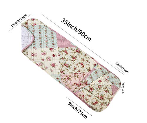 Brilliant Sunshine Pink and Green Rose Patchwork Sofa Armrest 5 Pockets Organizer, Slip Resistant Armchair Caddy, Washable Remote Controls Holder, Storage for Magazine, Tablet, 35×13", Pink Green - color: Pink Green