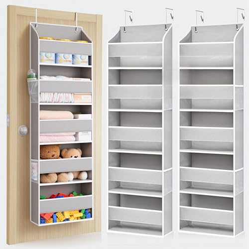 ULG 2-Pack Over-The-Door Organizer 5 Tiers, – Hanging Storage Organizer with 4 Mesh Side Pockets,Space Saving Closet Door Organizer for Clothes, Shoes, Toys, Accessories Light Gray - color: Light Grey, size: 2 Pack