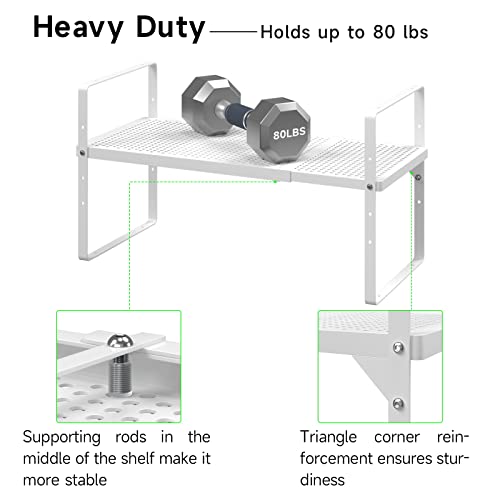 Expandable Cabinet Storage Shelf Stackable Organizer Rack for Kitchen Bathroom Pantry Spice Cupboard Coffee Countertop Home Office Desk Heavy Duty Nonslip White Small 2 Packs - color: White 2 Packs, size: Small - 8.1"W x (16.5"-27.1")L x 9.8"H