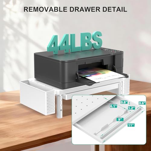 WALI Computer Monitor Stand with Storage, Desk Organizer with Drawer and Pen Holder, Desk Monitor Riser 3 Height Adjustable, Laptop Riser for Computer, Laptop, Printer(PTT003-W), 1 Pack, White - color: White, size: with Drawer and Pen Holder