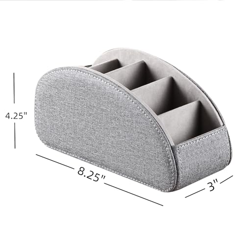 PU Leather Remote Control Holder,TV Remote Caddy with 5 Compartments,Bedside Table or Desktop Organizer for TV,DVD,Blu-Ray,Heater Controllers and Glasses,Media Player,Pen or Pencil Storage(Grey) - color: Grey