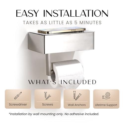 Day Moon™ - Toilet Paper Holder with Shelf - Modern Roll Holder for Bathroom - 1 Pack - Wall Mount - with Storage, Polished Chrome - color: Polished Chrome, size: Storage 1 Pack