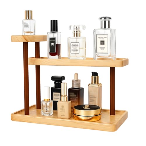 Bathroom Countertop Organizer,Vanity Organizer and Storage for Cosmetic Skincare Perfume, Ideal Storage Solution for Perfumes, Cosmetics, Spices, Handmade Toys, Office Supplies. - color: wooden color