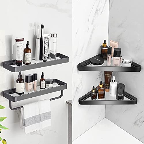 VOLPONE Bathroom Shelves Wall Mounted Glass Shelf for Floating Shelf Tempered Glass Shelves 2 Tier Bathroom Wall Organizer(Black) - color: Black(rectangular)