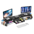 Simple Trending Desk Organizers and Accessories, Dual Monitor Stand Riser with Drawer and 2 Pen Holder, Shelf for Top of Desk, Black