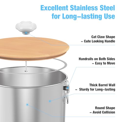 25 Lbs Large Stainless Steel Dog Food Storage Container with Lids Airtight to Keep Food Fresh, Metal Pet Food Bin Claw Handle Easy Clean & Use for Big Dog Multiple Pet, Long-Lasting Cat Food Storage