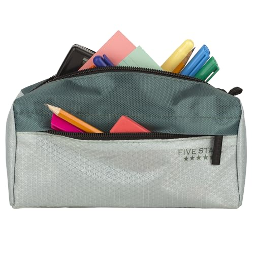 Five Star Pencil Pouch, Pen Case, 9-Pocket Zipper Pouch, Storage Organizer for School Supplies Earbuds Chargers Cables Makeup, Green/Juniper (500214F-ECM) - color: Green/Juniper, size: 8"L x 4"W x 3"H