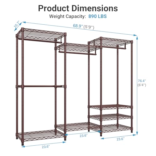 VIPEK V5 Portable Closet Wardrobe Heavy Duty Clothes Rack Metal Freestanding Clothing Racks, Adjustable Custom Closet Racks with 4 Hanging Rods & 8 Shelves, 68.9" Lx15.7 Wx76.4 H, Bronze - color: Bronze, size: V5 Standard