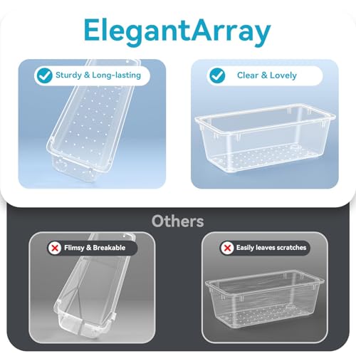 ElegantArray 12 PCS Drawer Organizer Set, 4 Sizes Tool Storage Trays, Clear Plastic Makeup Vanity Organizer and Storage Bins for Makeup, Stationeries, Multiple Gadgets for Bathroom, Office, Bedroom - color: Milky, size: 12 PCS