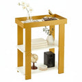 Modern 3-Tier Gold Side Table, Narrow End Table with White Tray Top Shelves, Slim Nightstand Bedside Table for Small Spaces, Living Room, Bedroom, Bathroom Storage Organizer Stand (White+Gold) - color: White + Gold