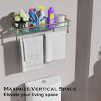 24-Inch Modern Wall-Mounted Bathroom Glass Shelf with 1 Shelf, Brushed Nickel, 1 Towel Bar, 45 lbs Weight Capacity - color: Brushed Nickel, size: 24-inch with Railing
