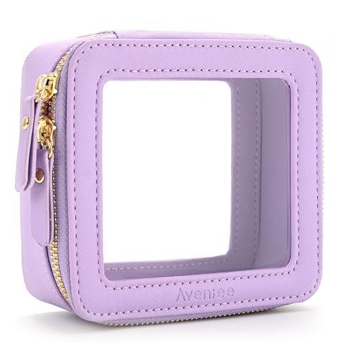 Aveniee Mini Clear Makeup Bag, Small Cosmetic Bags Travel Toiletry Pouch Organizer, TSA Approved Make up Case with Zipper, Car Bag for Essentials,Lilac - color: Lilac, style: Mini Chic