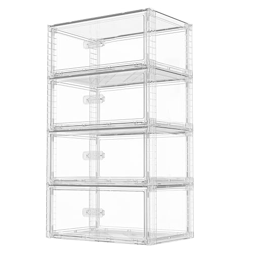 Vtopmart 4 Pack Large Clear Stackable Storage Drawers 27QT, Easily Assemble Plastic Closet Storage Bins, Dust-Proof UnderBed Organizer for Clothing, Sweater Organization - style: 4pk Large