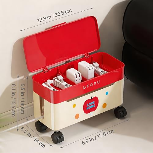2-Tier Rolling Cable Management Box with Wheels (Large) – Mobile Power Strip Hider & Cord Organizer – Under Desk Wire Concealer & Charging Station Organizer – Baby & Pet Proof Safety (Macaron Pink) - color: Macaron Pink