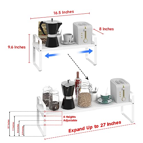 Expandable Cabinet Shelf Organizer Adjustable Metal Spice Rack Stackable Freestanding Counter Storage Shelves for Kitchen Cabinet Under Sink Office Desk (White - 1Pack - L16.5-27'' * W8'' * H9.6'') - color: White - 1pack - L16.5-27'' * W8'' * H9.6''