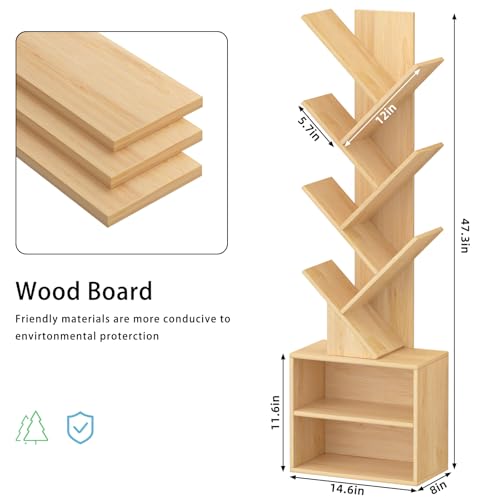 SHEEPAM 10 Tier Tree Bookshelf,Christmas Green Bookcase for Narrow Space, Storage Organizer Floor Standing Bookshelves for Books, Tall Book Case for Home Office, Living Room, Bedroom - color: Natural, size: 10 Tier