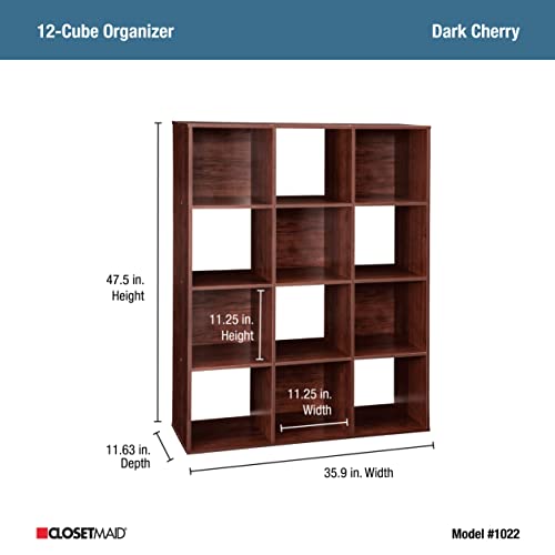 ClosetMaid Cubeicals 12 Cube Storage Shelf Organizer Bookshelf, Stackable, Vertical or Horizontal, Easy Assembly, Dark Cherry Finish - color: Dark Cherry, size: 12-Cube