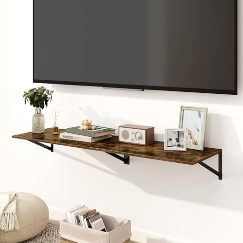 Fun Memories Floating Shelves for Wall, 12 Inch Deep Floating Shelves Set of 2, 24W x 12D Large Wall Shelf with Sturdy Metal Brackets for Living Room, Bathroom, Bedroom and Kitchen, Rustic Brown - color: A-rustic Brown, size: 24"W x 12"D