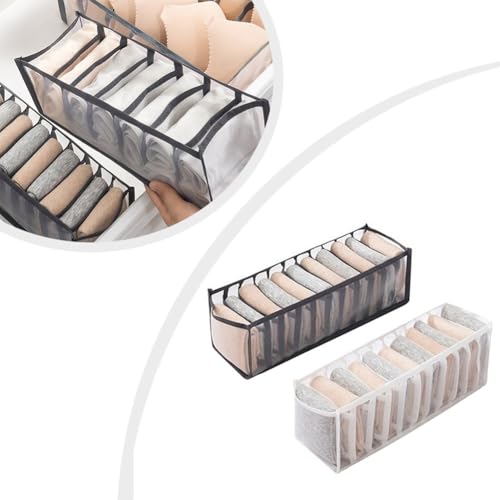 Foldable Underwear and Socks Organizer Storage Box with Dividers, Breathable Nylon Mesh Closet Drawer Organizer for Ties, Scarves, Accessories, Space Saving Wardrobe Storage Solution, White