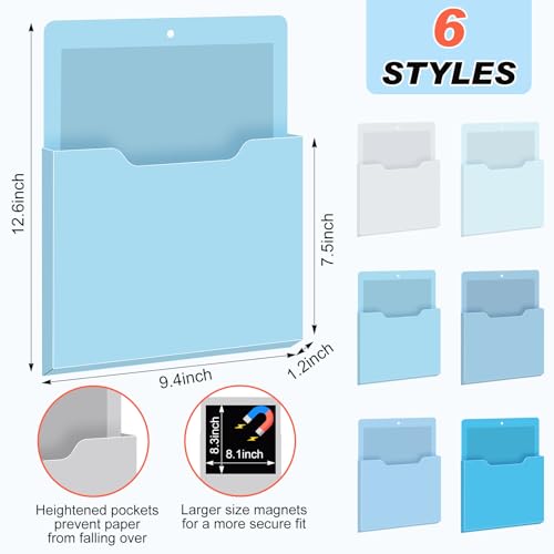 Fuutreo 6 Pcs Magnetic Wall File Organizer Magnetic Wall File Holder Refrigerator Magazine Holder for Mail Letters Paper(Ocean Color,Vertical-large) - color: Ocean Color, size: Vertical-Large