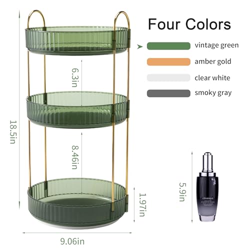 YCIA&DONE 360 Rotating Makeup Organizer and Storage for Vanity Countertop 3 Tiers, High Capacity Cosmetic Skincare Perfume Organizers for Dresser Bathroom Lazy Susan (Vintage Green) - color: Vintage Green, size: 9" (3 Tiers)