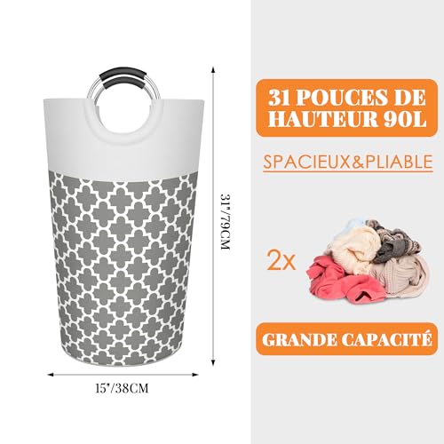 Caroeas 90L Light Laundry Basket (13 Colors), Waterproof Laundry Hamper, Laundry Bag with Padded Handles, Clothes Hamper, Collapsible Laundry Basket Easy Storage - color: LightGreyS, size: 90L