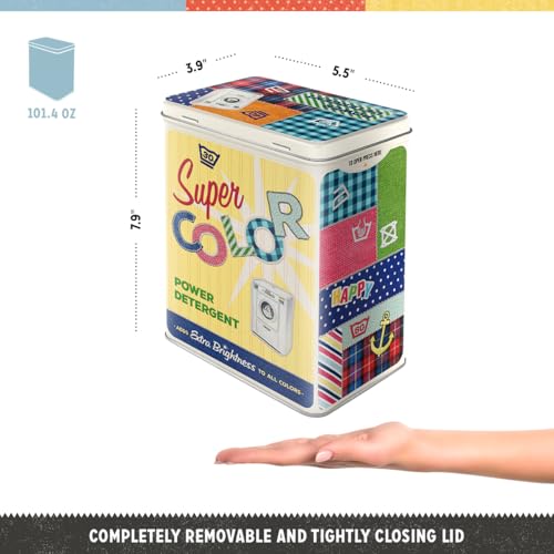 Nostalgic-Art Retro storage tin box L, 101.4 oz, Super Color Detergent – Gift idea for your home, large metal washing powder can, vintage design