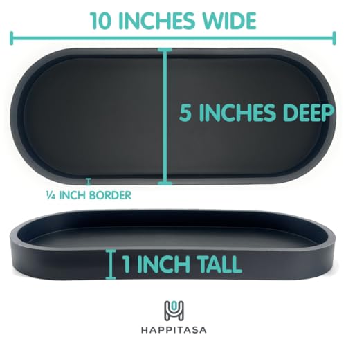 Happitasa Premium 12” x 5” Silicone Vanity Tray | Sink and Surface Organizer with Sturdy Non-Slip Base | Heat Safe, Dishwasher Safe (Black) - color: Black