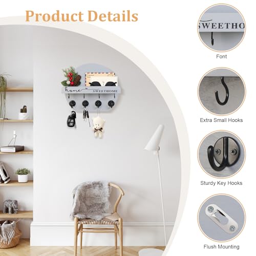 Key Holder for Wall, Key and Mail Holder Organizer - Key Holder Wall Mount with Bouquet Shelf and Key Hooks, Round Wooden Rustic Key Rack for Entryway and Home Decor (Gray) - color: Gray