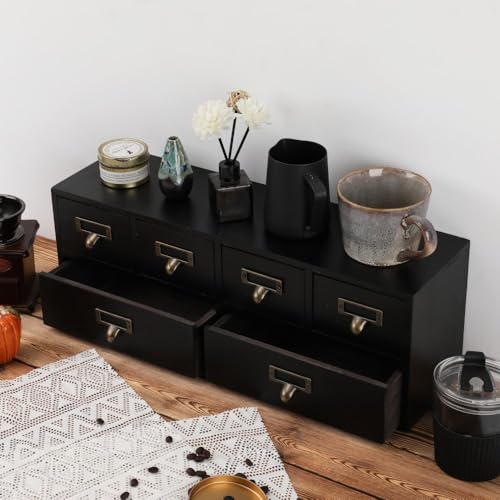Apothecary Drawers Wooden Storage Box Vintage Wooden Drawers Wood Desktop Organizer Countertop Storage Box Library Card Catalog Cabinet Apothecary Cabinet （BLACK06） - color: BLACK06