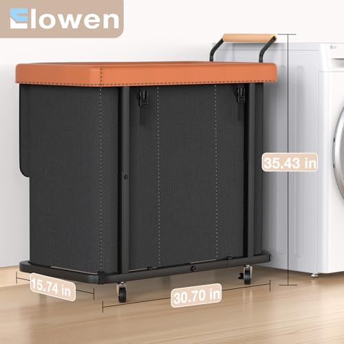 60 Gal (230L) Laundry Hamper 3 Section with Lid, Leather Patchwork Laundry Sorter with Rolling Lockable Wheels and Handle, Laundry Basket Organizer for Laundry Room, Bedroom and Bathroom - Black - color: Black-3 Section, size: 3 Section