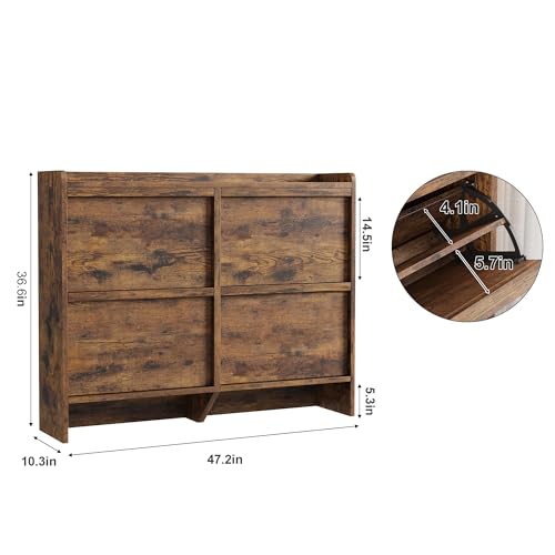 GarveeHome Shoe Cabinet with 4 Flip Drawers, Wooden Shoe Organizer Cabinet with Adjustable Shelf, Shoe Storage for Entryway, Hidden Shoe Cabinet for Hallway, Living Room, Rustic Brown - color: Rustic Brown, size: 4-Drawers