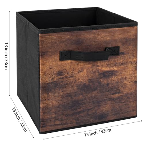 EWES 13 Inch Fabric Storage Cubes, 8 Pack Foldable Storage Bins with Handle, Storage Baskets Box for Shelves, Closet, Organizer, Rustic Brown and Black - color: 8 Pack Brown, size: 13 Inch