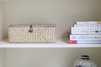 3 Section Seagrass Storage Basket, Handmade Shelf Baskets with Lid for Bathroom/Closet/Livingroom - color: Whitewash 3 Section with Lid