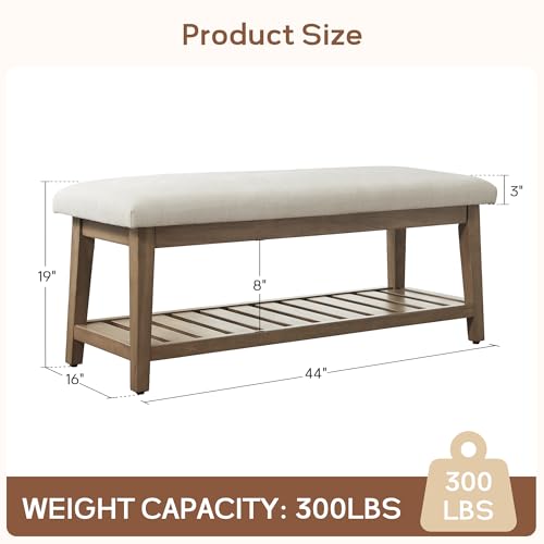 Zihanhome Entryway Bench, Chenille Upholstered Shoe Benches for Bedroom, Ottoman Bench with Solid Wood Shelf, Storage Benches for Hallway, Living Room(Beige) - color: Beige