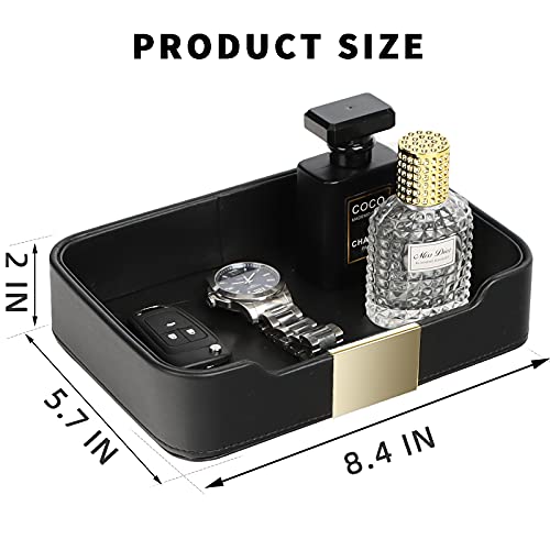 SANZIE Luxury Leather Tray Desktop Storage Catchall Organizer Decorative Tray for Entryway Table to Hold Jewelry Watch Keys Phone Wallet (Metal Gilded, Black) - color: Black (Gold)
