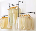 Industrial Pipe Clothing Rack Wall Garment Rack with Pipe Clothes Rails, Heavy Duty Clothes Hanging Rods Space-Saving Closet Organizer (Wall Clothing Rack-3 Hanging Rods) - style: wall clothing rack-3 hanging rods