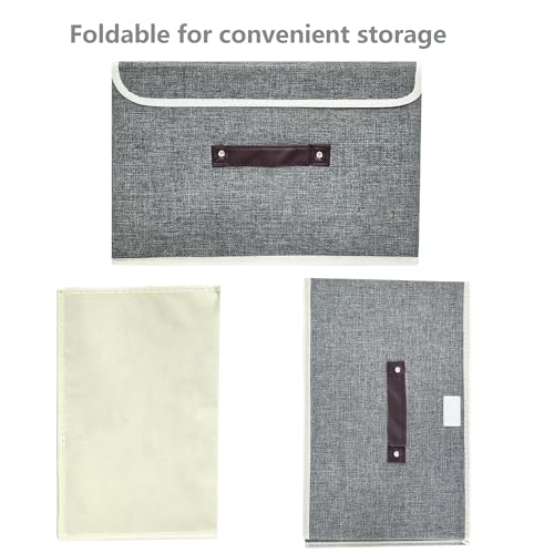Storage Bin for Shelves Foldable Storage Organizing Basket with Lid&Handles Rectangle Closet Baskets,Gray Storage Bins, Storage Boxes for Home Office Car Dormroom - color: grey-lid